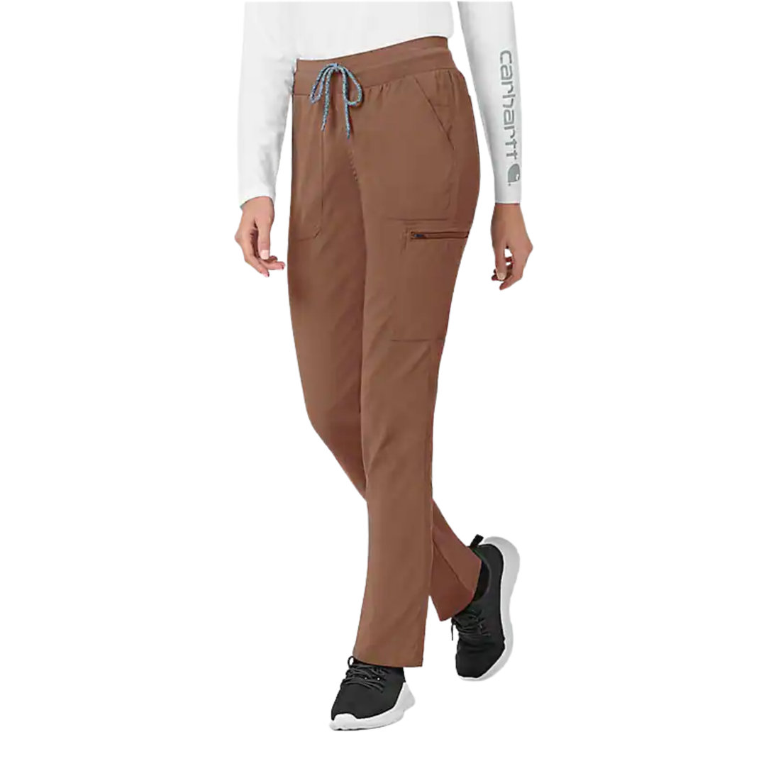 Brown pants worn by a person on a white background
