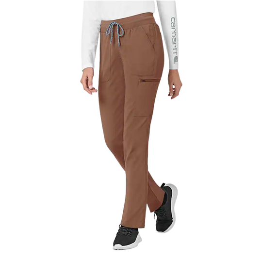 Brown pants worn by a person on a white background