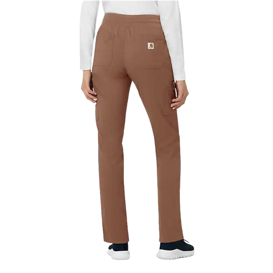 Brown cargo pants worn by a person on a white background