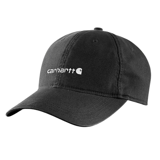 Black cap with Carhartt logo on a white background