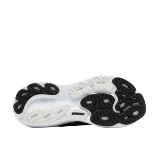 Close-up of a shoe sole with 'Brooks' branding on a white background