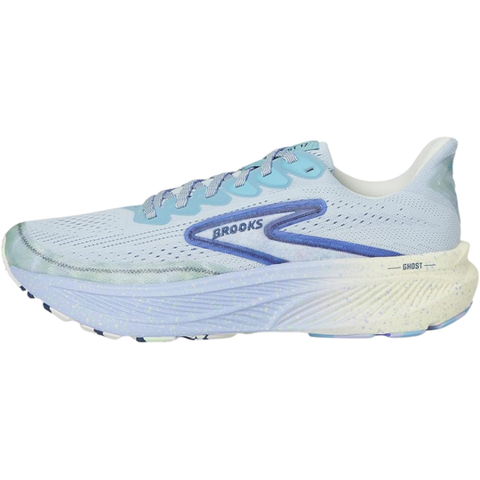 Light blue running shoe with Brooks logo on a white background
