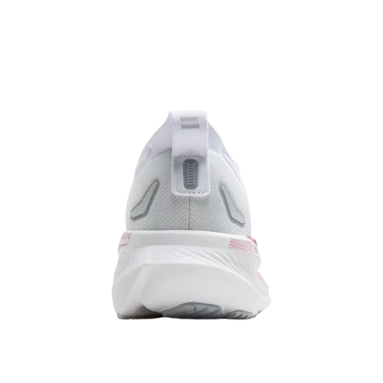 White athletic shoe with gray accents on a white background