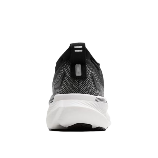 Black and white running shoe on a white background