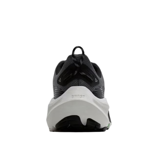 Black and gray athletic shoe on a white background