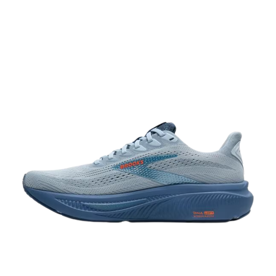 Blue running shoe on a white background