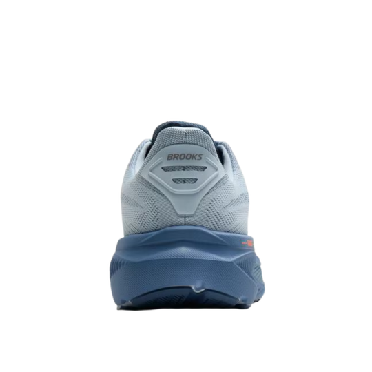 Blue running shoe with 'Brooks' branding on a white background