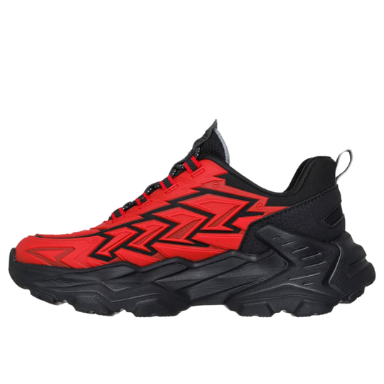 Red and black sneaker on a white background
