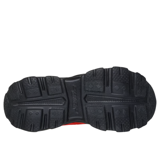 Black sole of a shoe with a brand logo on a white background