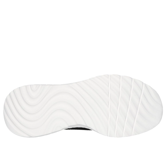 White shoe sole with wavy tread grooves and a black cutout near the arch