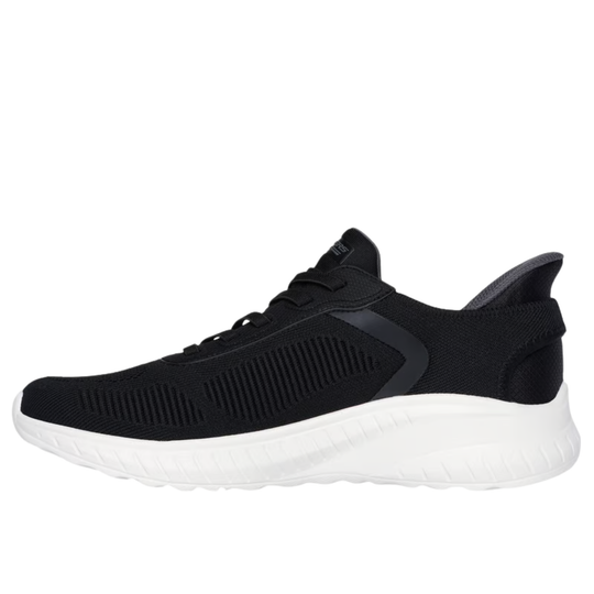 Black sneaker with white sole on a white background