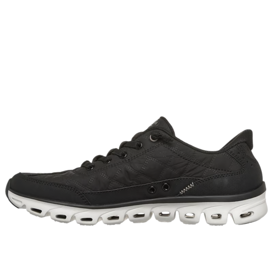 Black sneaker with white sole on a white background