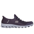 Purple sneaker with white sole on a white background