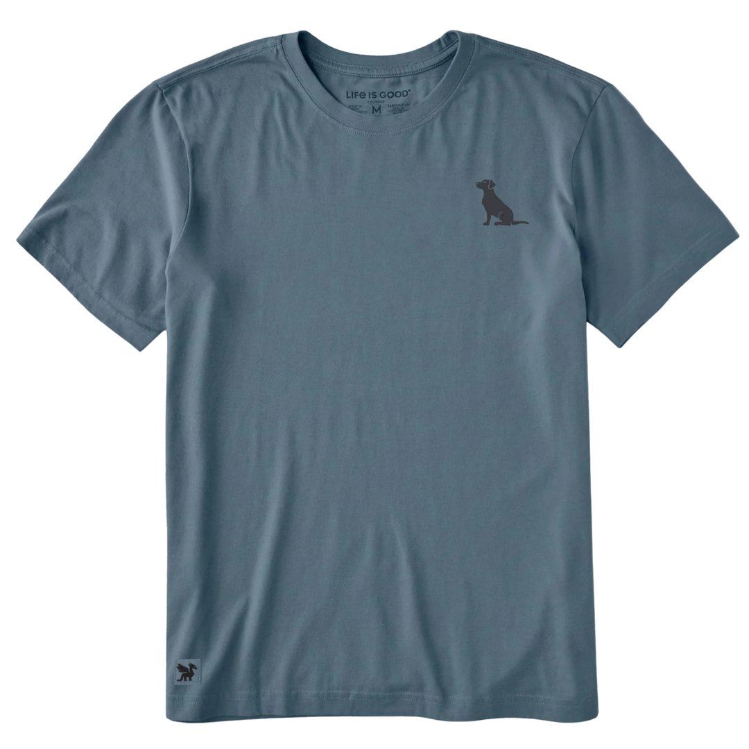 blue shirt with black lab on the corner
