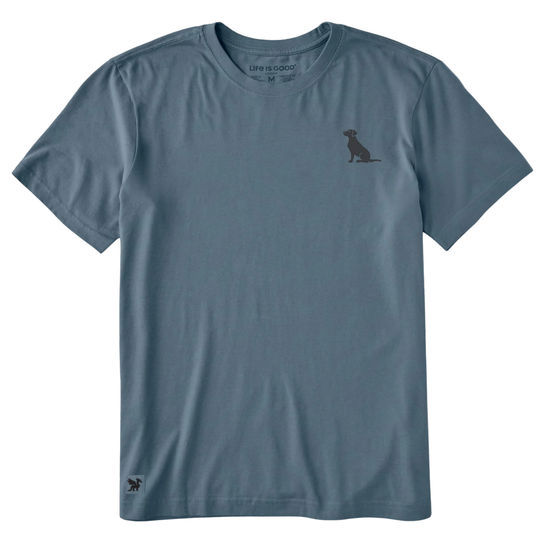 blue shirt with black lab on the corner