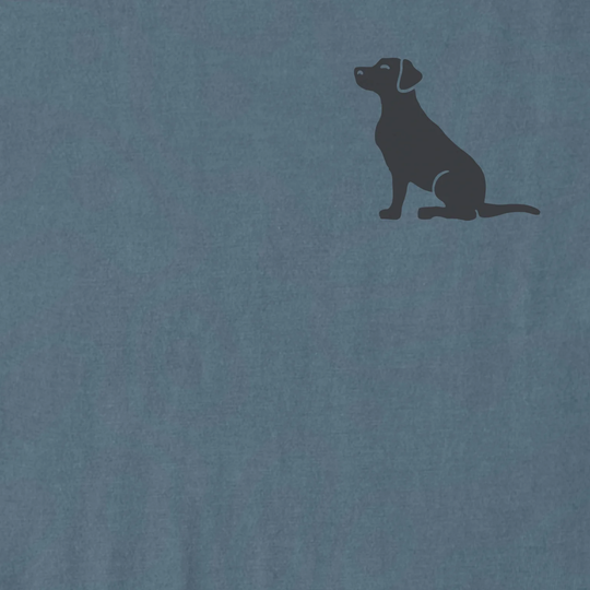 blue shirt with black lab on the corner