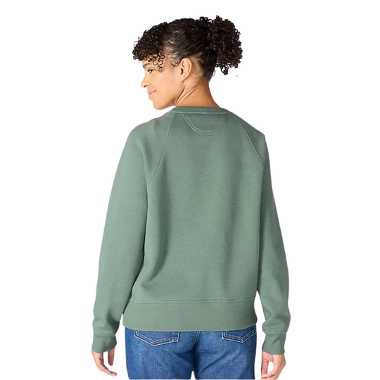 Person wearing a green sweatshirt on a white background