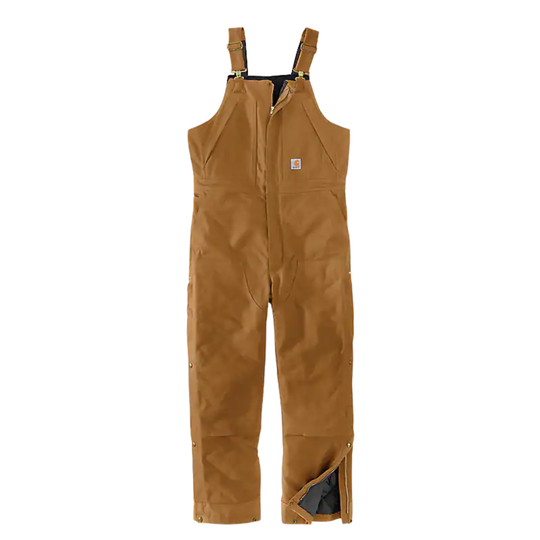 Brown bib overalls on a white background