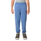 Person wearing blue sweatpants on a white background