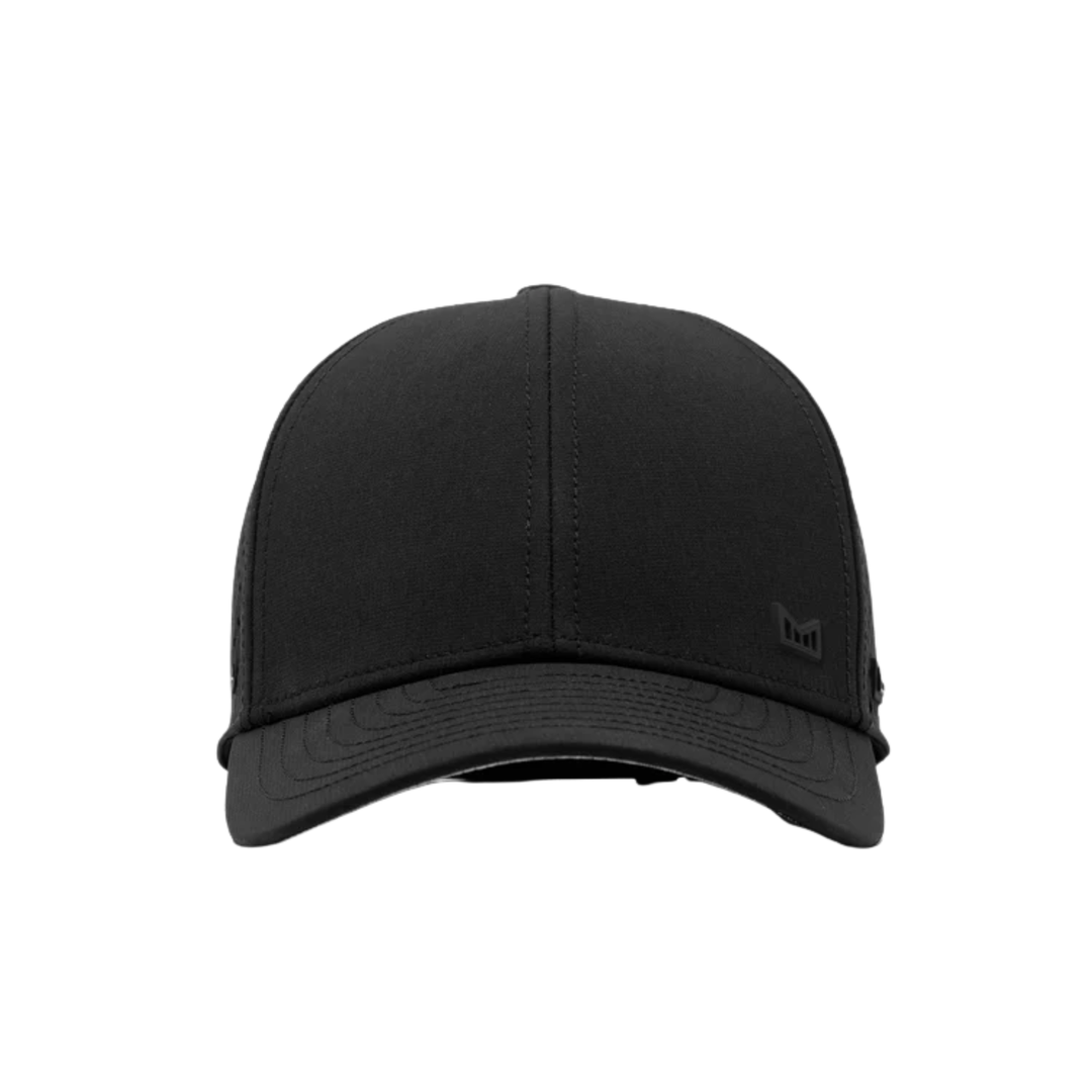 Black cap with a brand logo on a white background