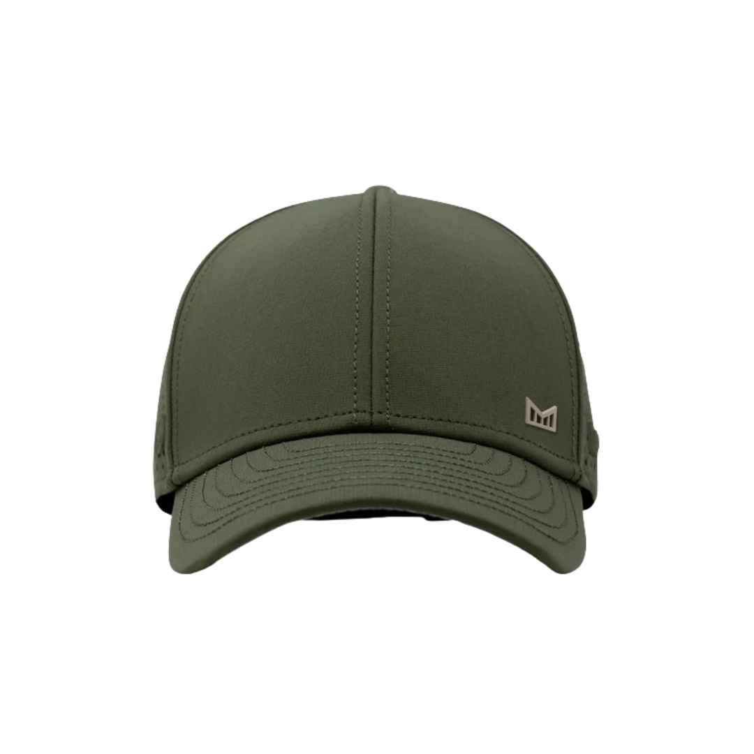 Green baseball cap with a logo on a white background