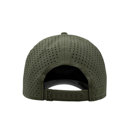 Green cap with perforated design on a white background