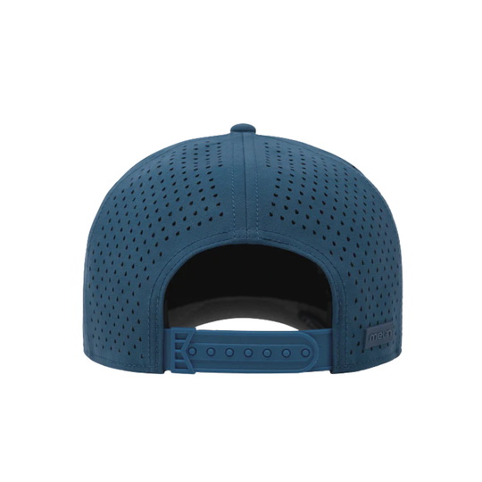 Blue cap with perforated design on a white background