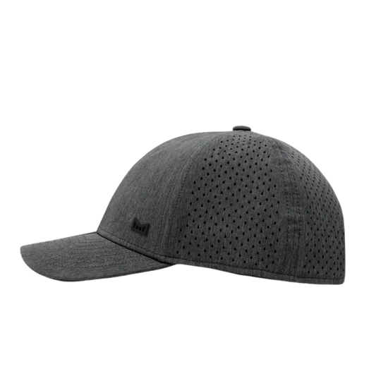 Gray baseball cap with a small logo on a white background
