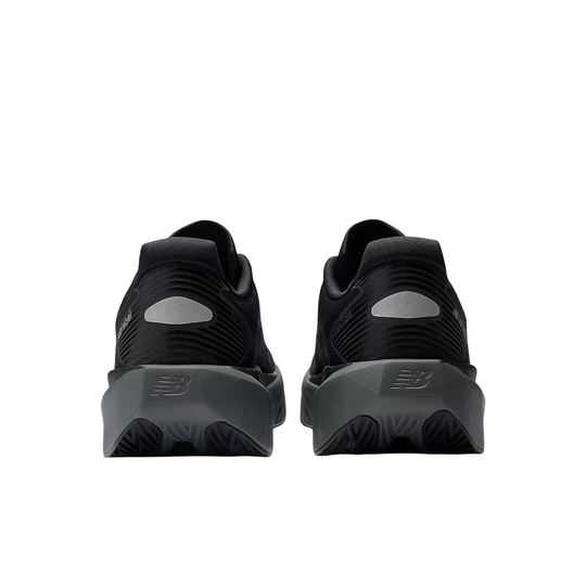 Black athletic shoes with sole design on a white background