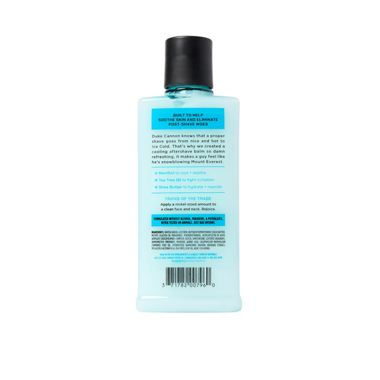Bottle of aftershave with a label on a white background
