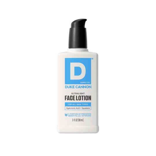 Duke Cannon face lotion bottle on a white background
