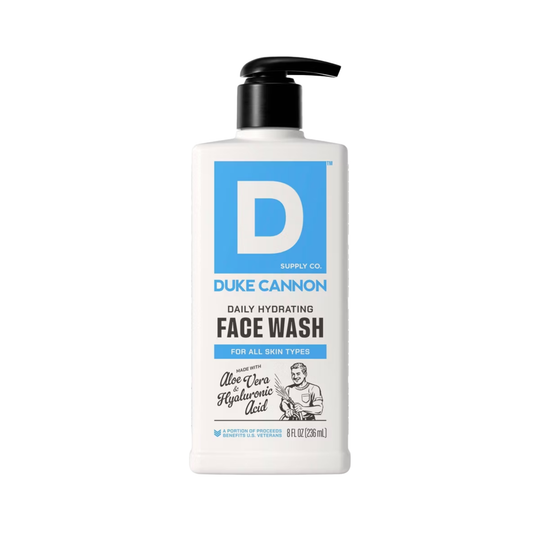 white and blue face wash bottle