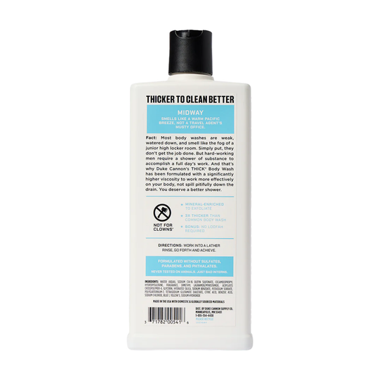 white and blue 18oz body wash bottle