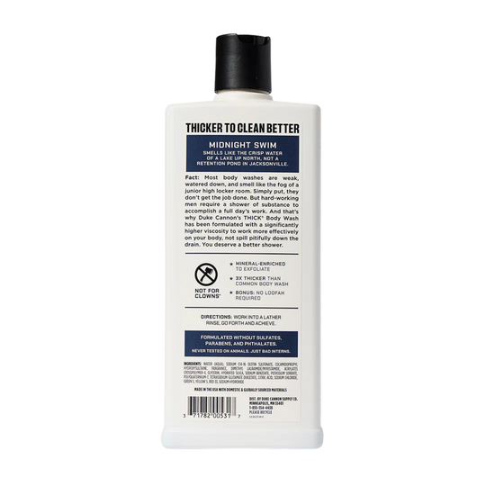 Bottle of body wash with a label on a white background