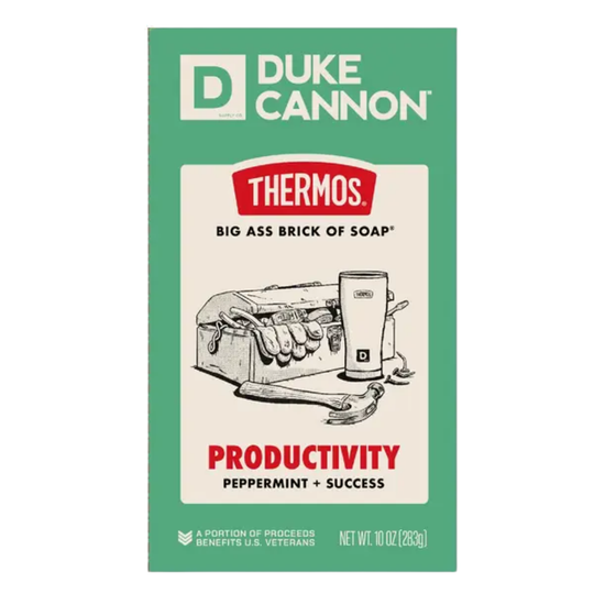 Duke Cannon Thermos Big Ass Brick of Soap packaging with green border