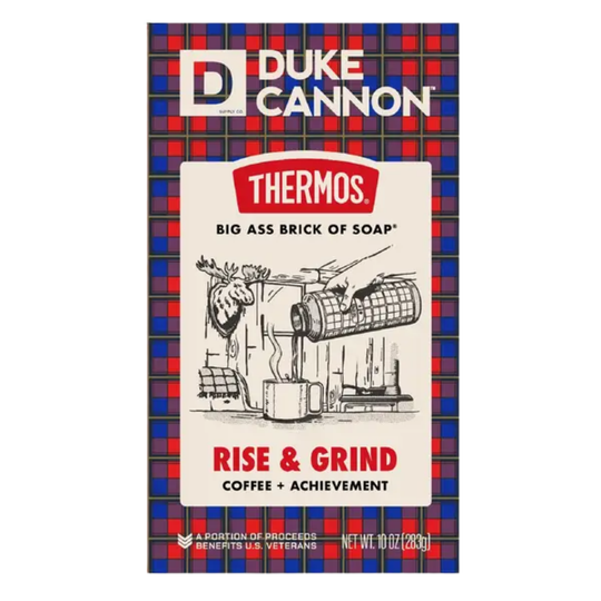 Duke Cannon Thermos Big Ass Brick of Soap packaging with plaid border