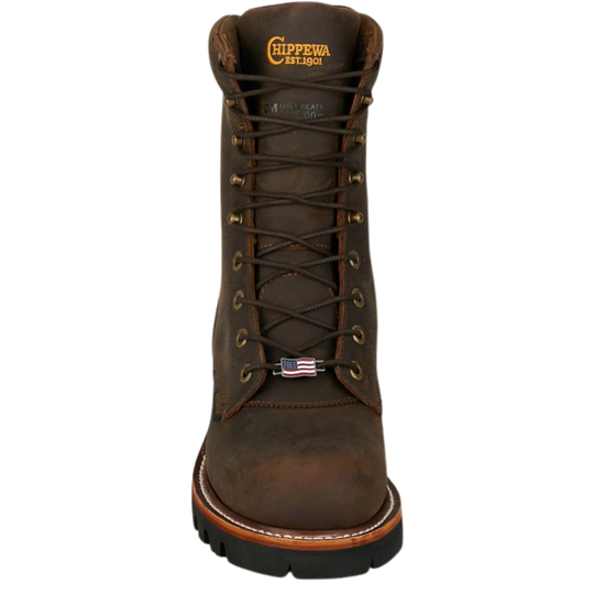 Brown leather boot with laces on a white background