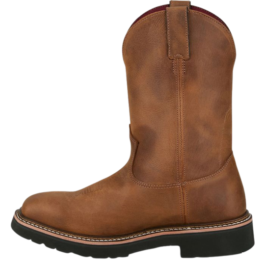 Brown leather boot on a white background