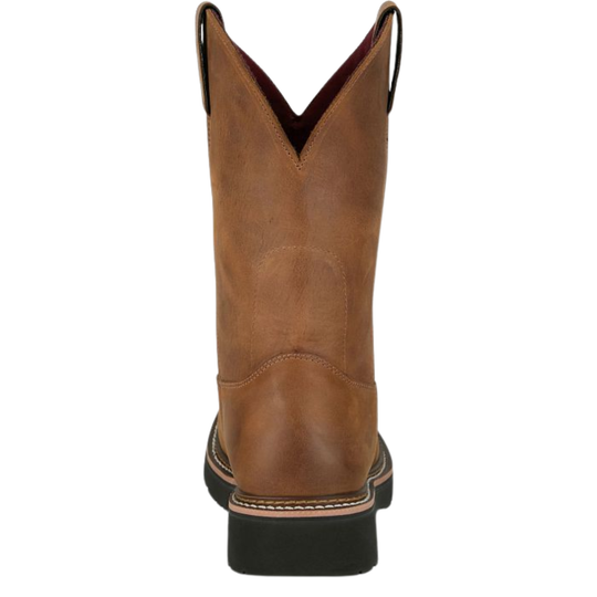 Brown leather boot on a white background