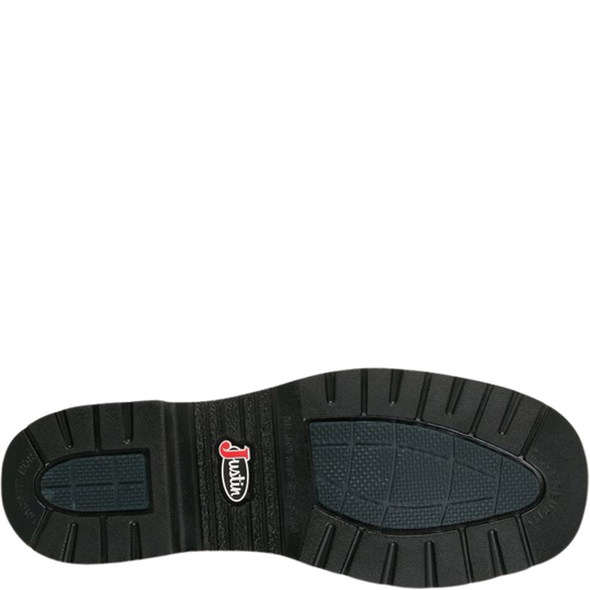 Black shoe sole with a visible brand logo on a white background