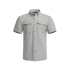 grey button up short sleeve on white background