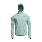 Light blue hooded long-sleeve shirt on a white background