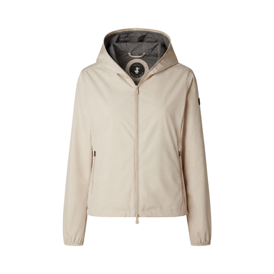 Beige jacket with a hood on a white background
