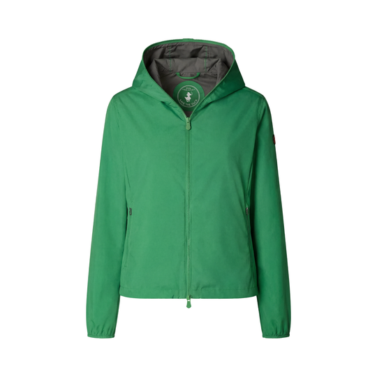 Green jacket with a hood on a white background