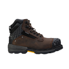 Brown and black hiking boot on a white background