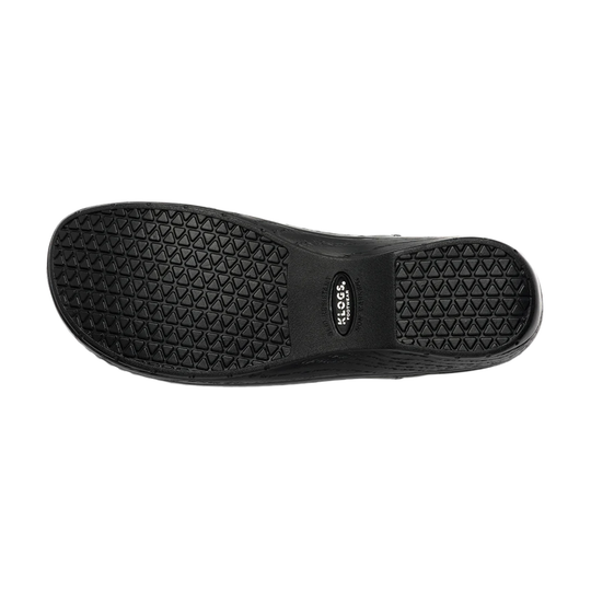 Black shoe sole with brand logo on a white background