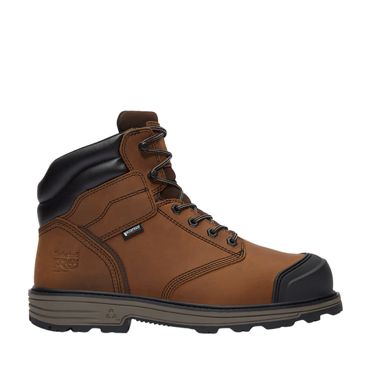 Brown and black hiking boot on a white background