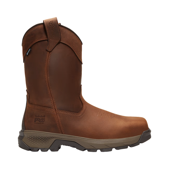 Brown work boot on a white background