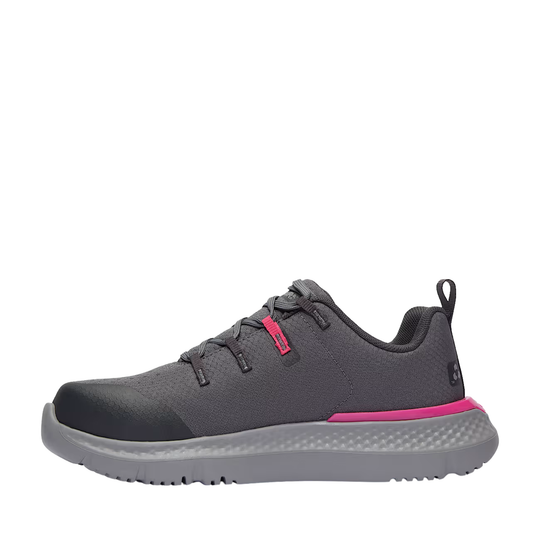 Gray sneaker with pink accents on a white background