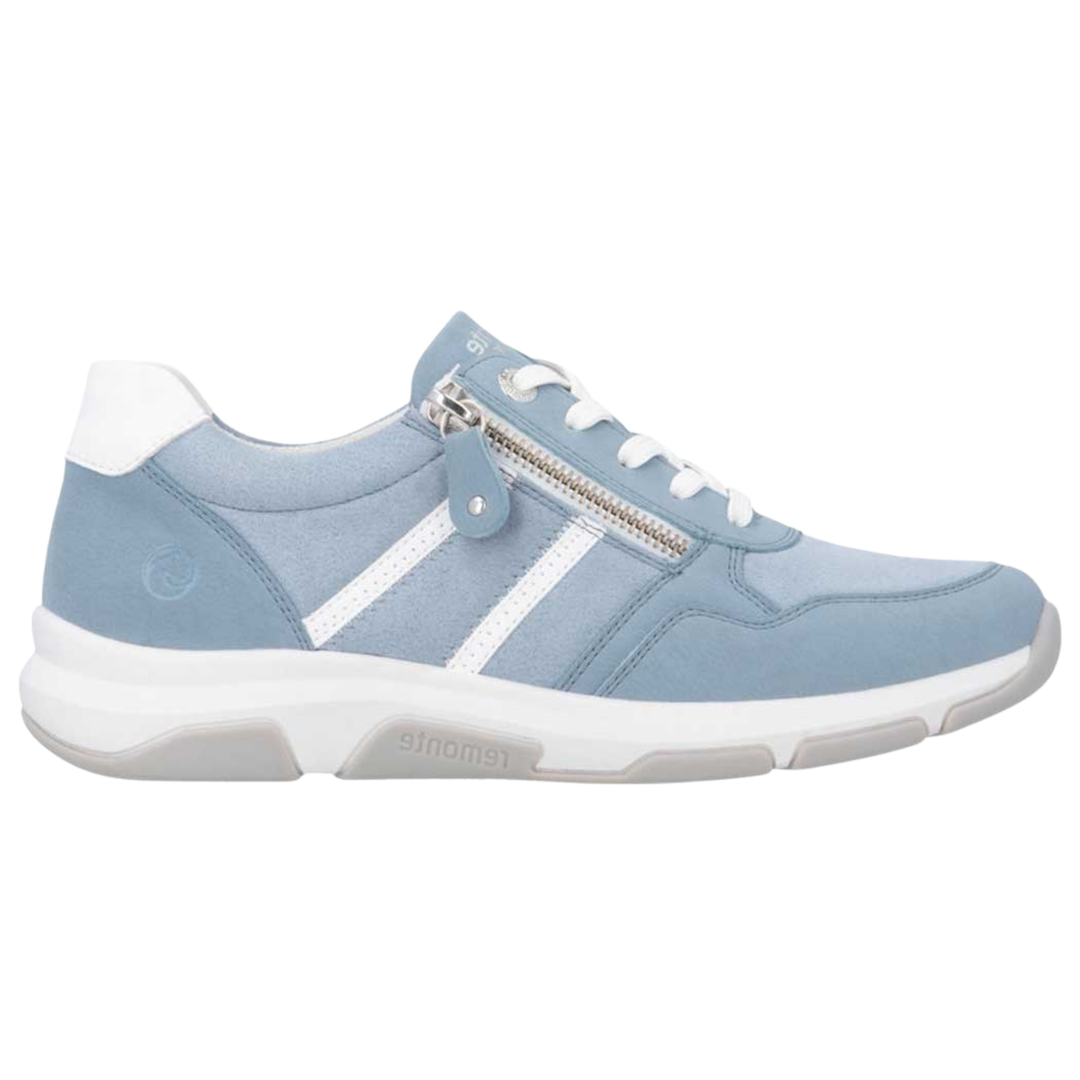 Light blue sneaker with a white sole on a white background